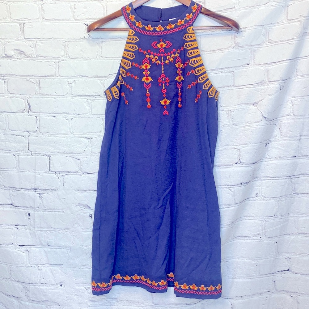 THML Blue Orange Embroidered Sleeveless Dress Size Medium Excellent Condition